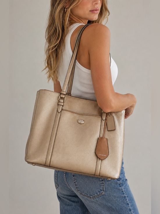 Coach Handbags - Vintage Y2K Coach Metallic Gold Saffiano Leather Tote Work Office